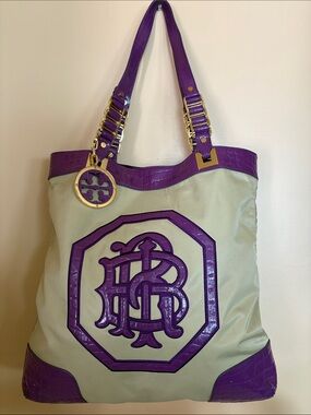 Tory Burch Purple and Cream Amanda Tote Bag